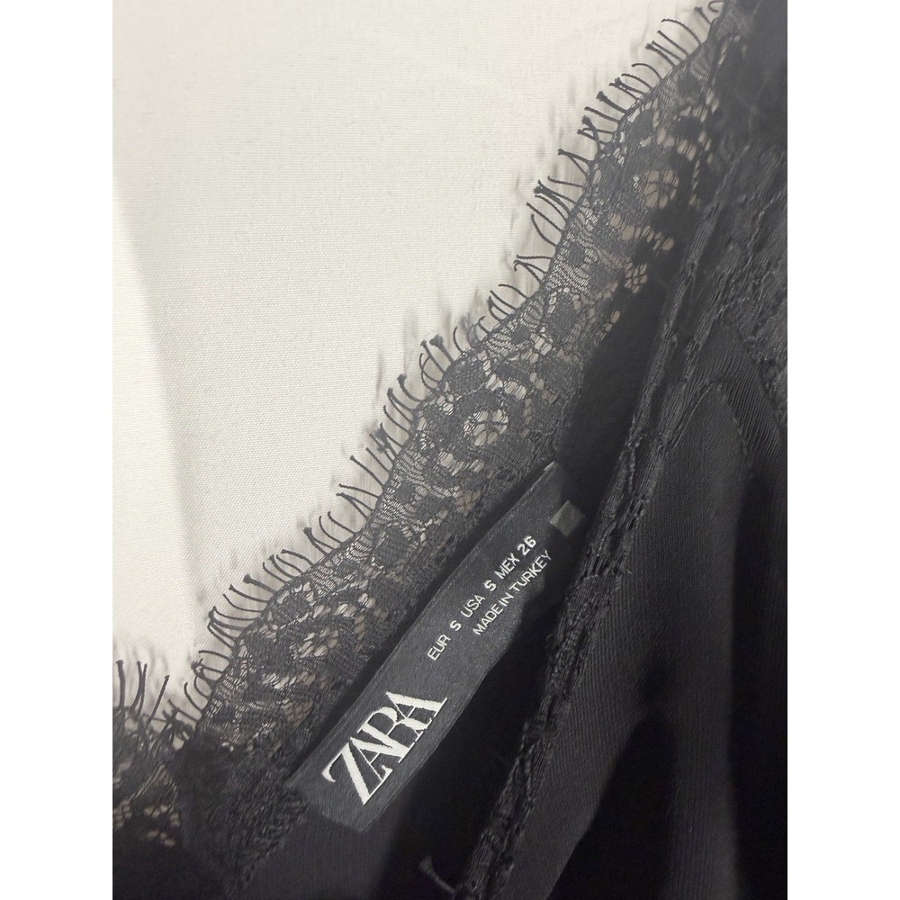 Zara Women's Black Solid Lace Chemise Slip, Adjustable Straps, Size S - Picture 4 of 4